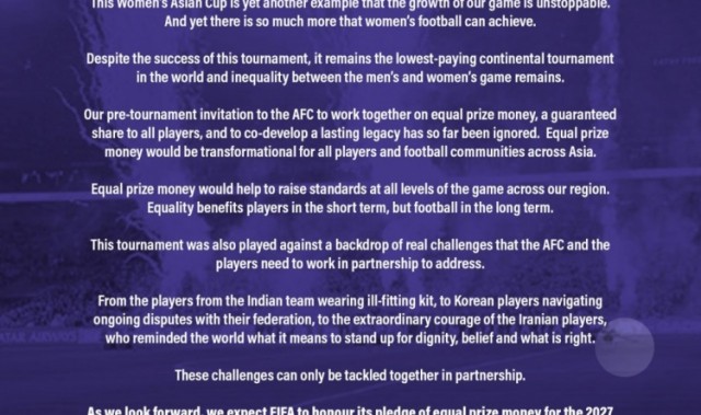 首页-澳大利亚女足和日本女足共同发表声明，要求提高女足赛事奖金